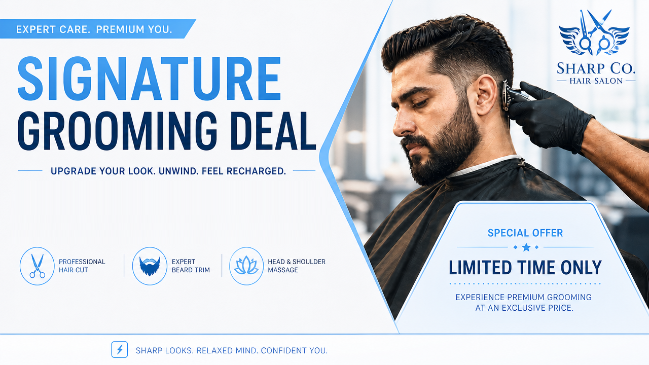 Senior-barber haircut, beard trim and relaxation massage at Sharp Co. Hair Saloon, DHA Phase 1 Lahore