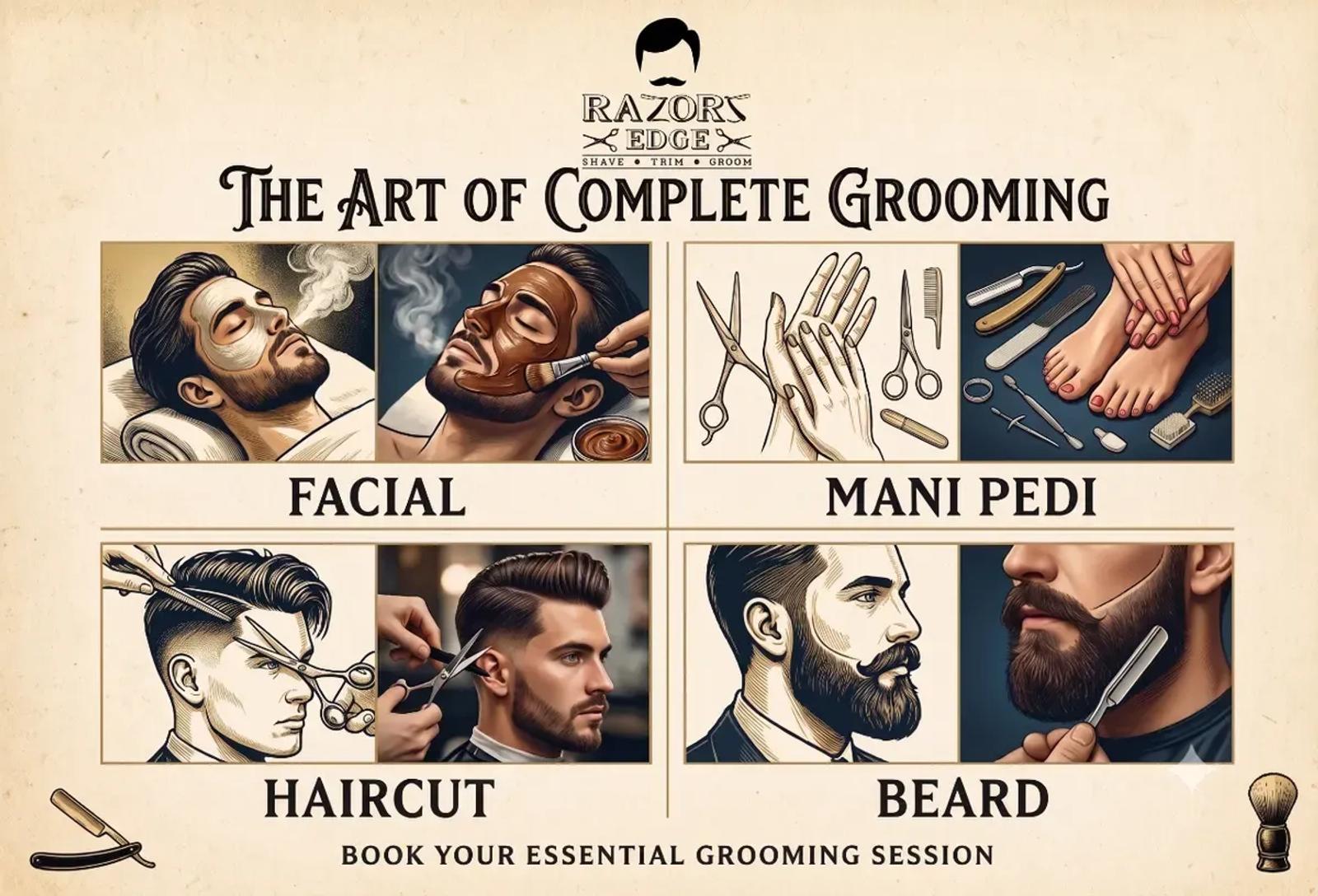 Complete grooming bundle with haircut, beard, facial and mani-pedi at Razors Hair Saloon Lahore
