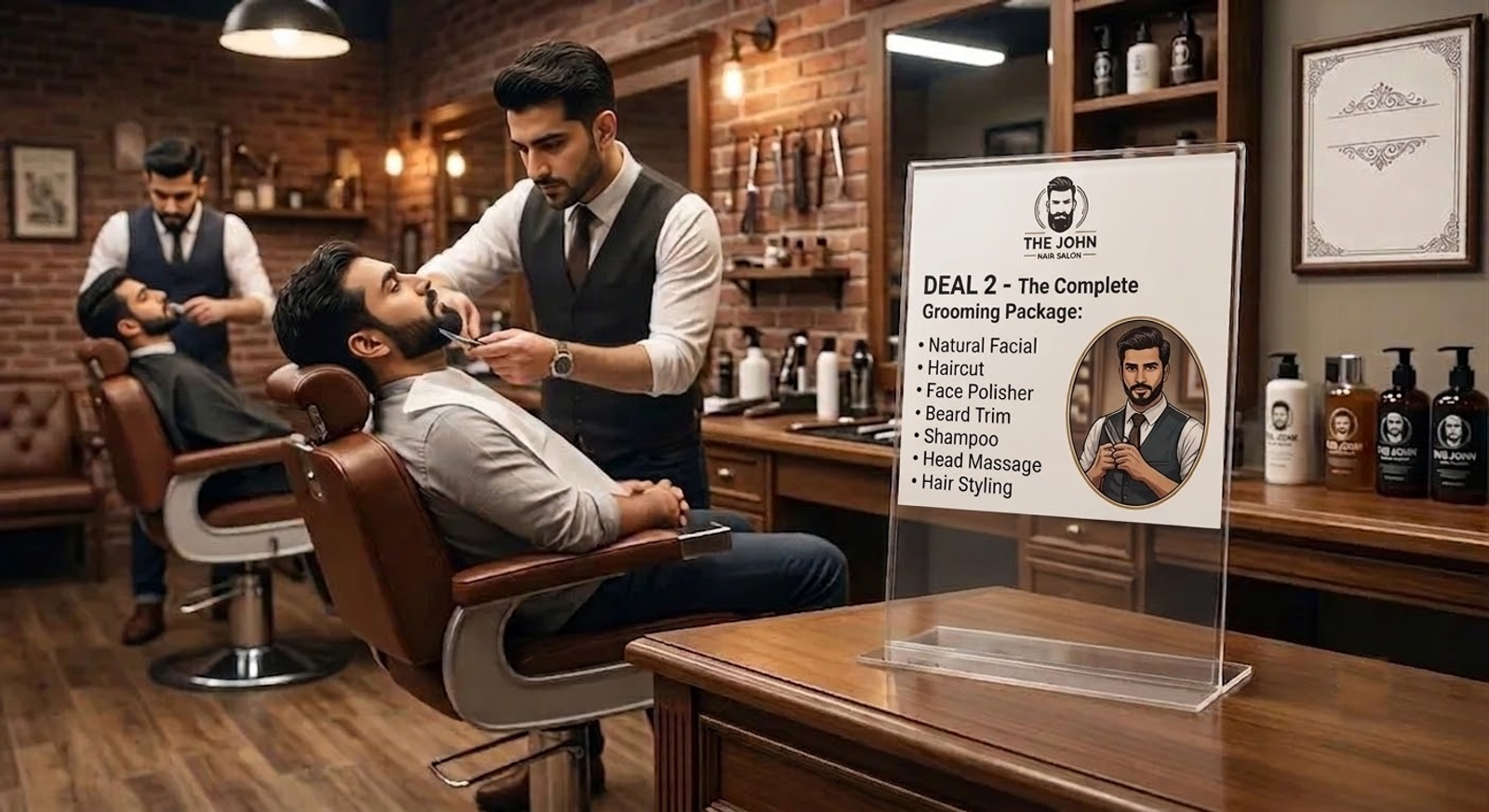 Facial, haircut, polisher, beard shave and styling package at The John Hair Salon, DHA Phase 4 Lahore