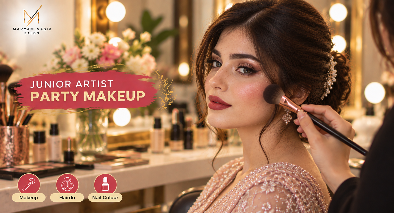 Party ready makeup and hairdo styling at Maryam Nasir Salon Lahore