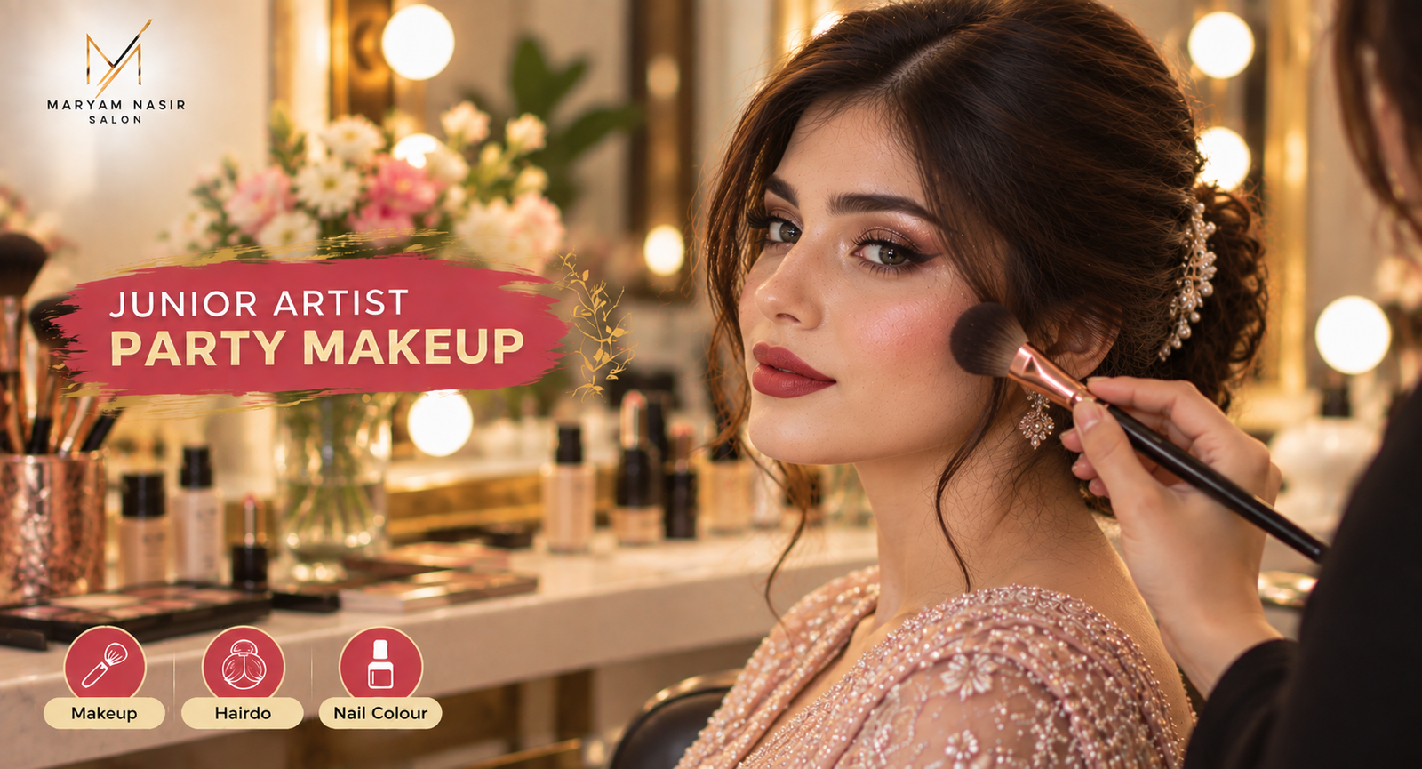 Party ready makeup and hairdo styling at Maryam Nasir Salon Lahore