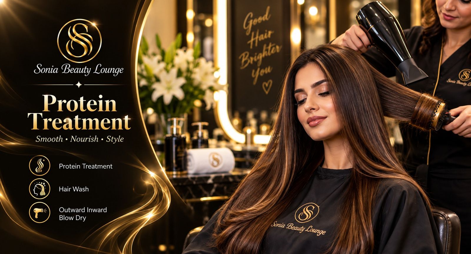 Protein hair treatment and blow dry at Sonia's Beauty Lounge