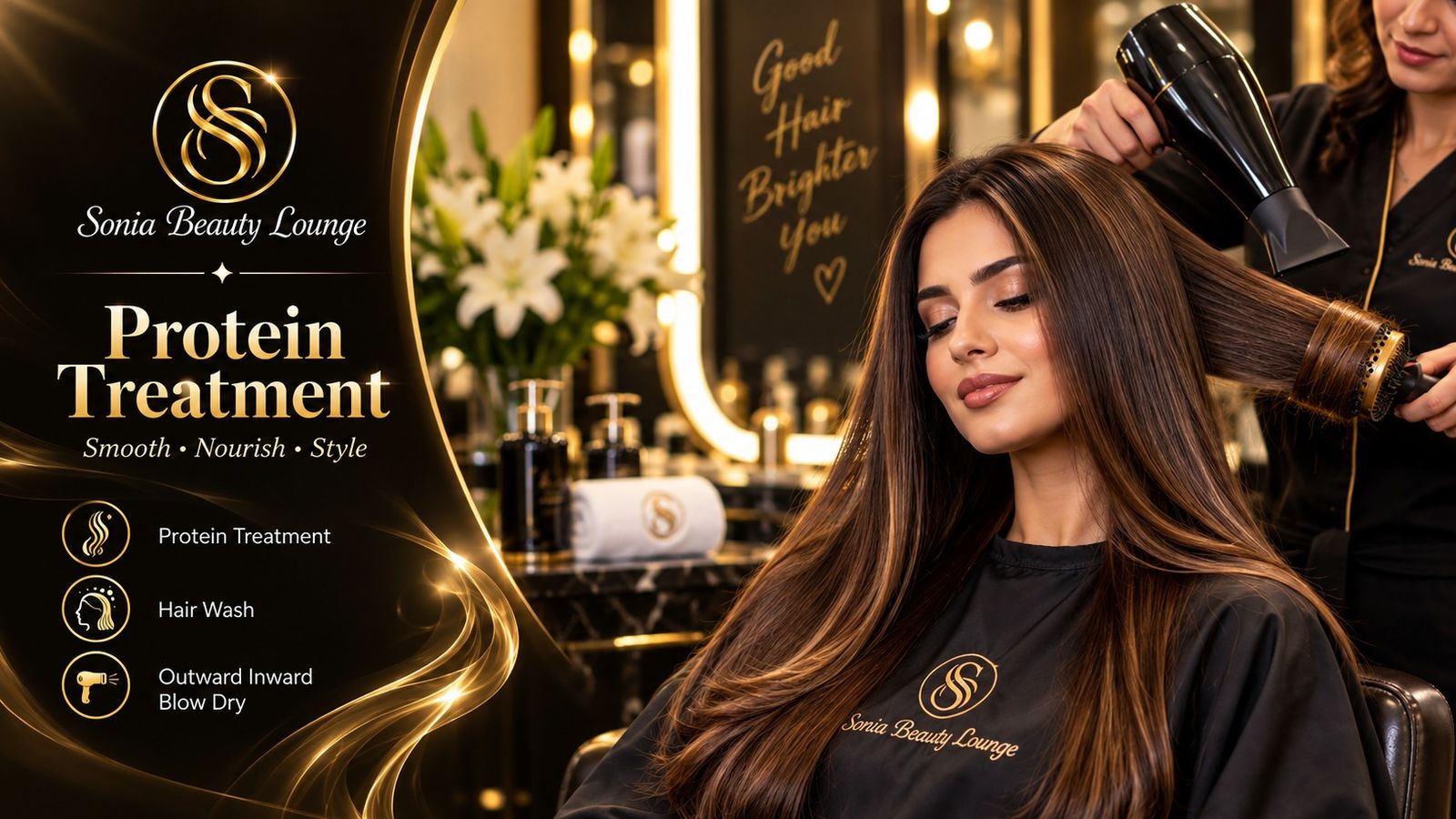 Hair styling and protein wash at Sonia's Beauty Lounge in DHA Lahore
