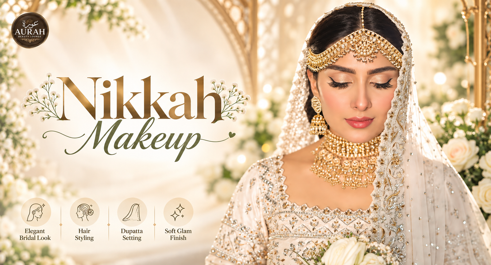 Soft glam Nikkah bridal makeup at Aurah Beauty Lounge in DHA Phase 5 Lahore