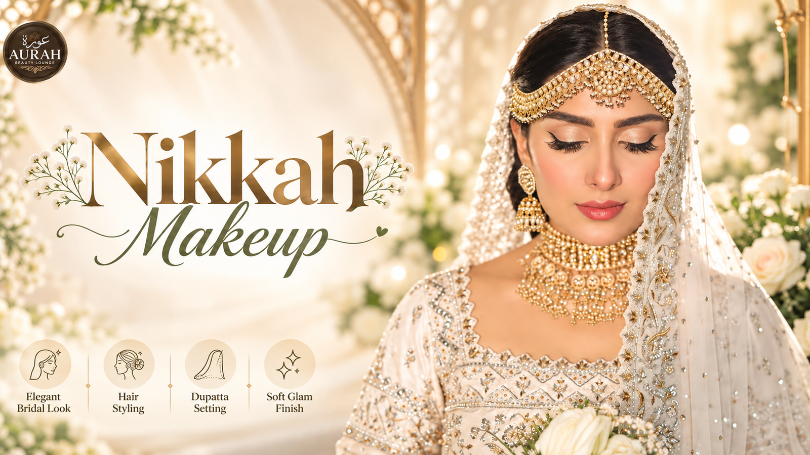 Soft glam bridal makeup look at Aurah Beauty Lounge in DHA Lahore