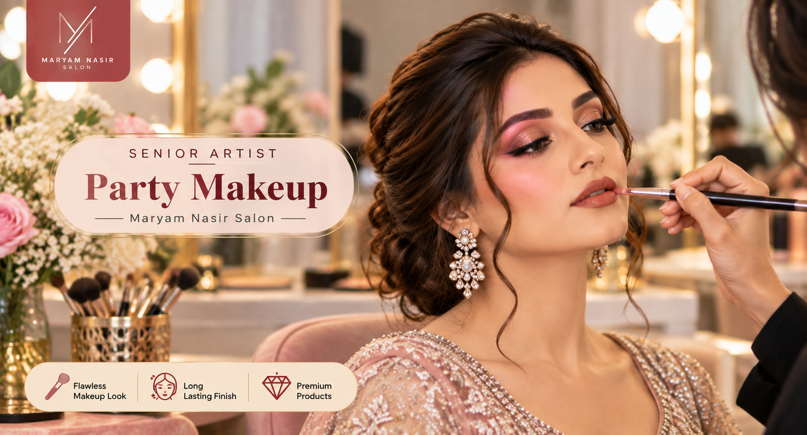 Senior artist radiant party glam makeup at Maryam Nasir Salon Lahore