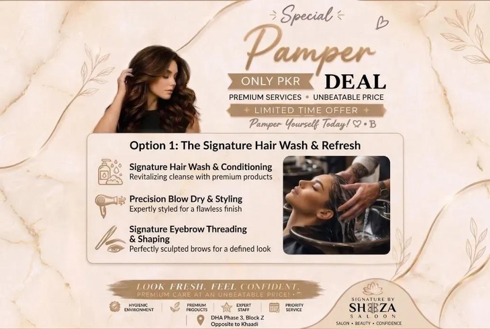 Signature by Sheeza hair wash and refresh deal, DHA Phase 3 Lahore