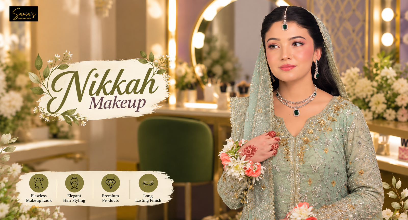 Nikkah makeup and bridal hairdo at Sania's Beauty Hub in DHA Phase 4 Lahore