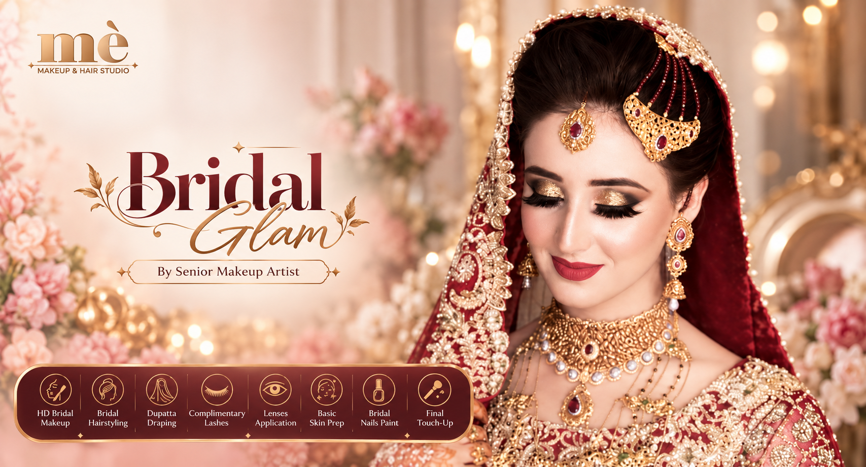 HD bridal makeup look for Barat at ME Makeup and Hair Studio in DHA Lahore