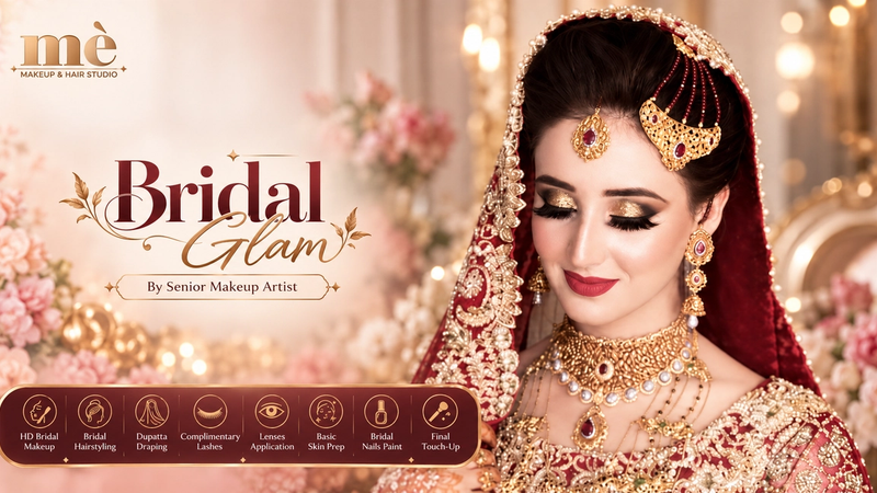 HD bridal makeup look for Barat at ME Makeup and Hair Studio in DHA Lahore