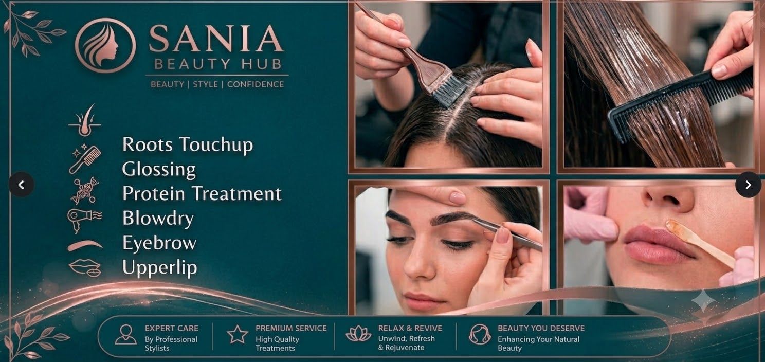 Hair root touch-up and protein treatment at Sania's Beauty Hub in DHA Phase 4, Lahore