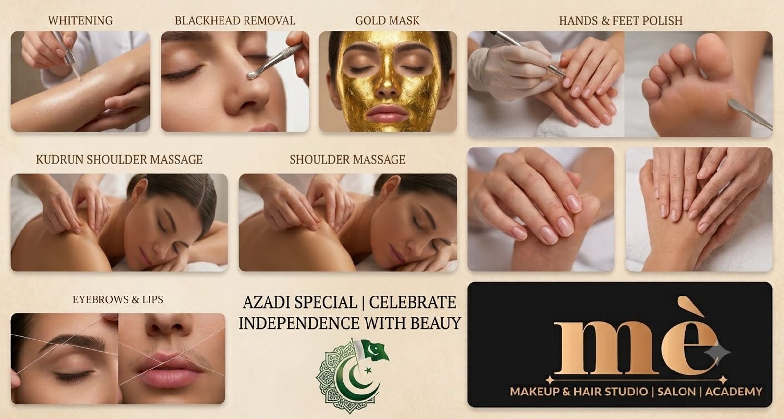 Gold mask facial, manicure, pedicure, and shoulder massage deal at Me Makeup Studio Lahore