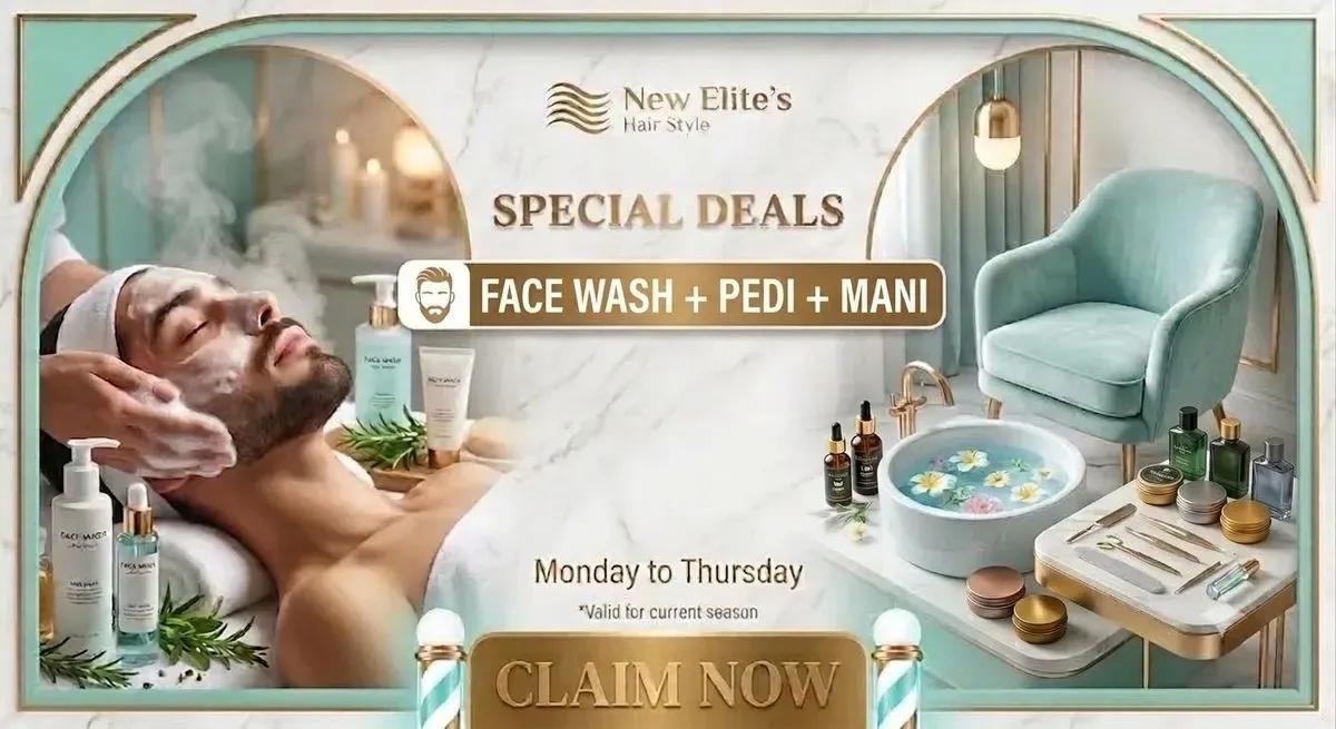 Weekday glow-up salon deal with face wash, manicure and pedicure at New Elites Hair Style and Spa, DHA Phase 1 Lahore