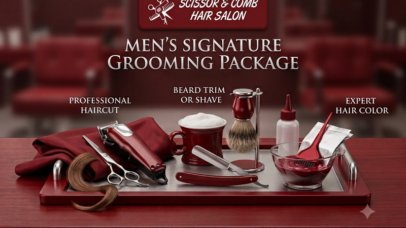 Men's haircut and beard grooming package at Scissors and Comb Hair Saloon, DHA Phase 2 Lahore
