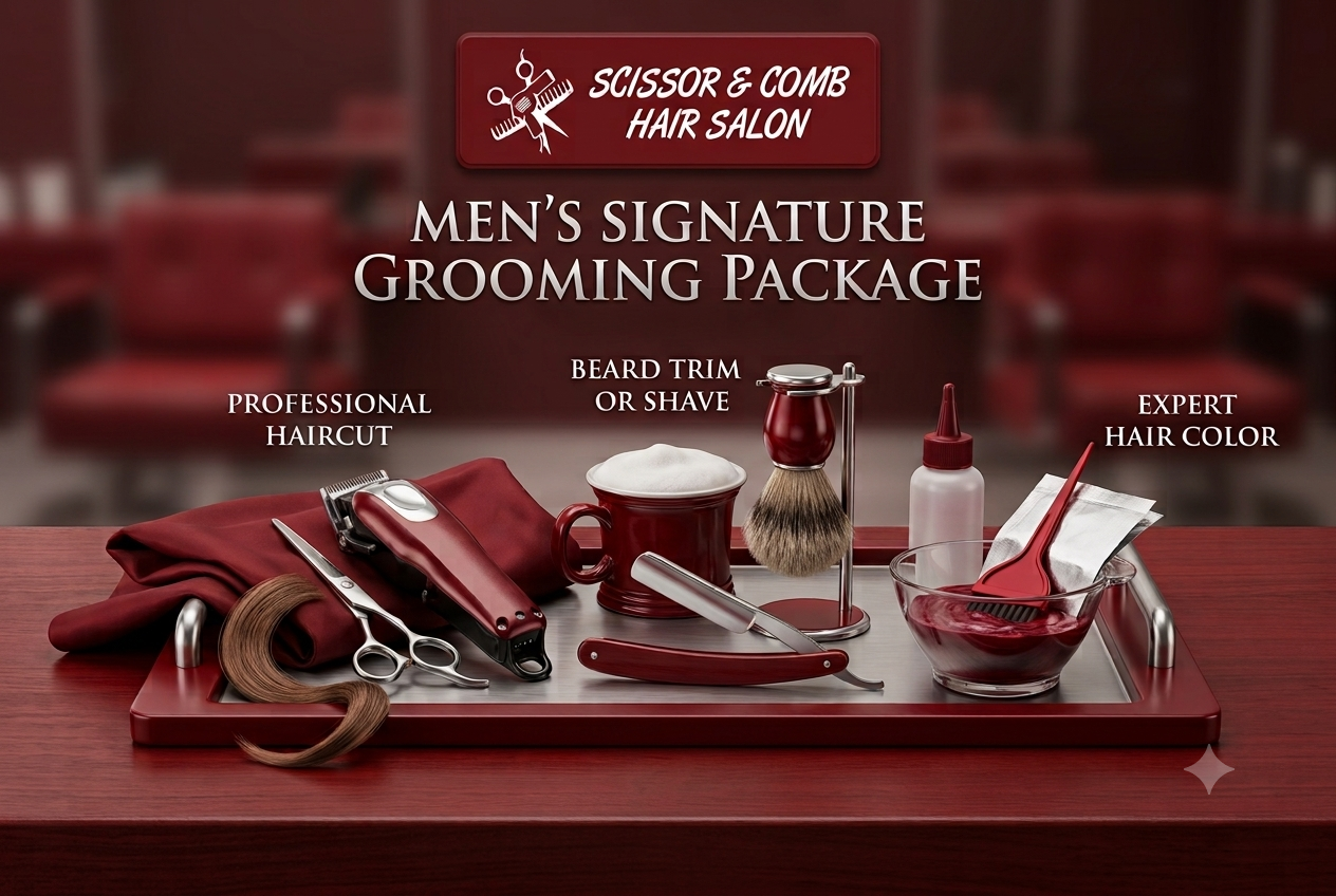 Men's haircut and beard grooming package at Scissors and Comb Hair Saloon, DHA Phase 2 Lahore