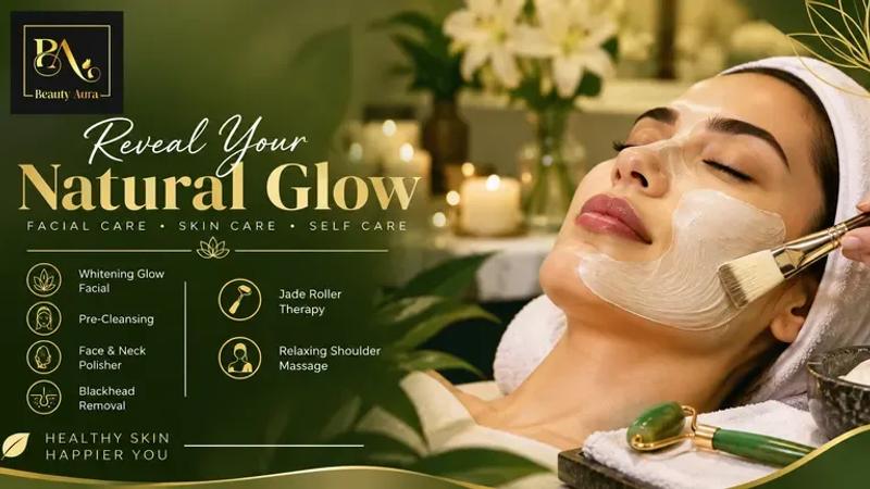 Skincare and facial treatment setup at Beauty Aura Salon in Lahore