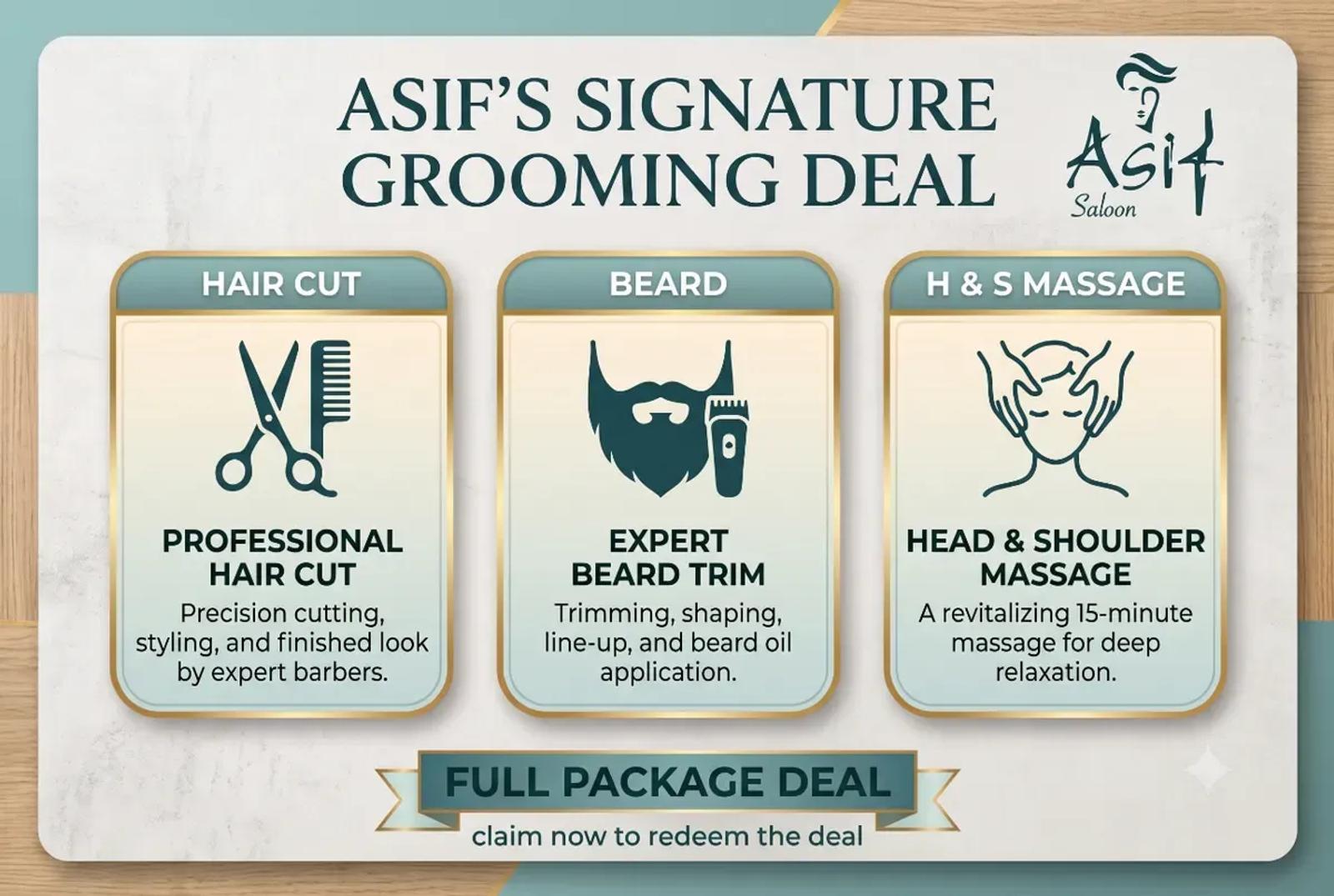 Signature grooming deal with haircut, beard trim and massage at Sharp Co Hair Saloon Lahore