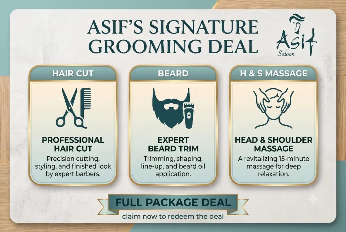 Signature grooming deal with haircut, beard trim and massage at Sharp Co Hair Saloon Lahore