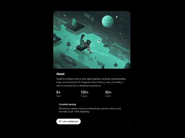 About/Profile Card with Stats and CTA preview