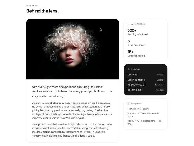 Photographer About Section with Stats Sidebar preview