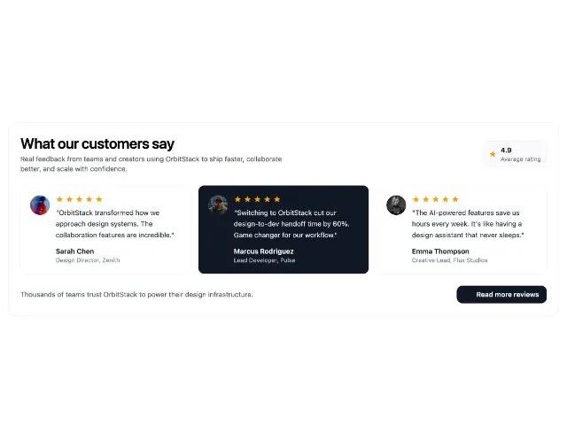 Testimonials Grid Section with Rating and CTA preview