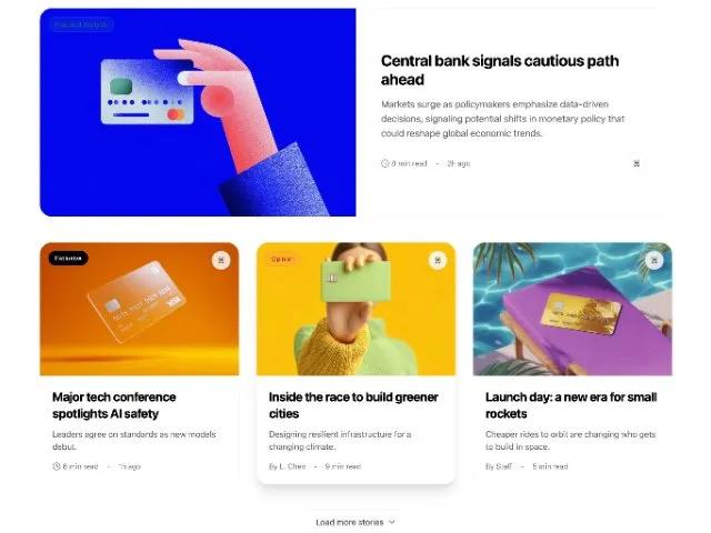 Responsive News Article Grid with Featured Story preview