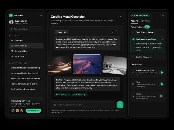 Creative Studio Dashboard with Dual Sidebars preview