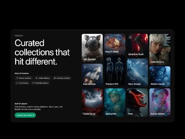 Promo Hero Section with Masonry Game Gallery preview