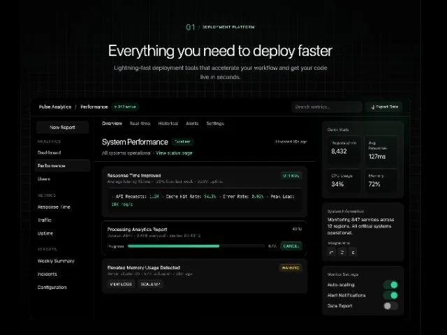 Deployment Platform Landing Section with Dashboard Mockup preview