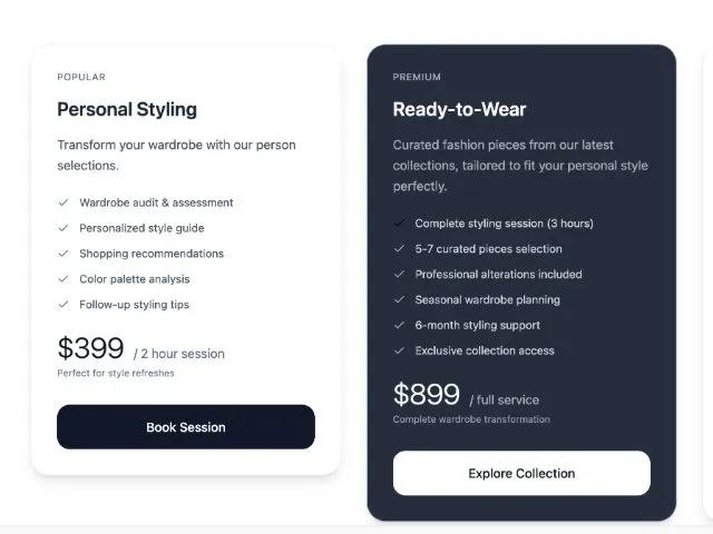 Responsive Service Pricing Cards Section preview