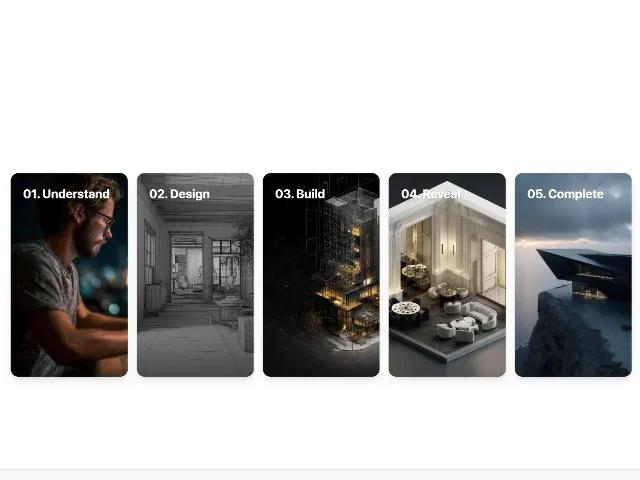Interactive 5-Step Process Grid with Hover Expansion preview
