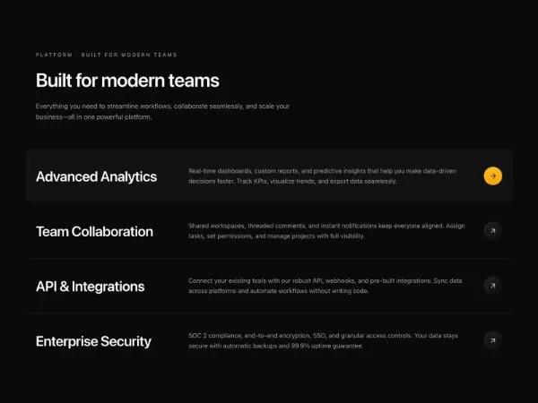 Modern Platform Features List Section preview