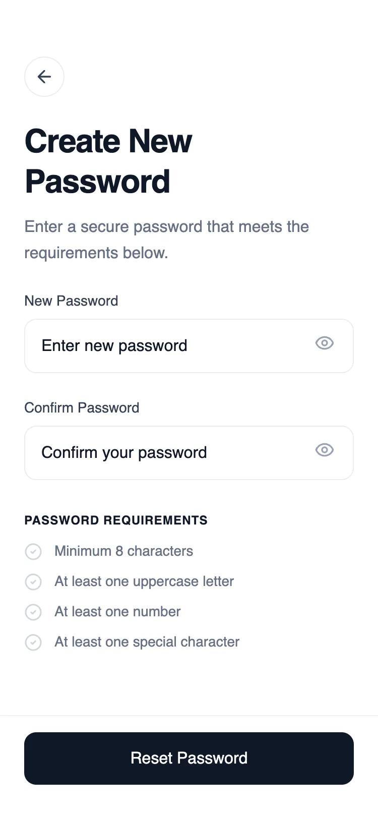Minimal Reset Password Wireframe