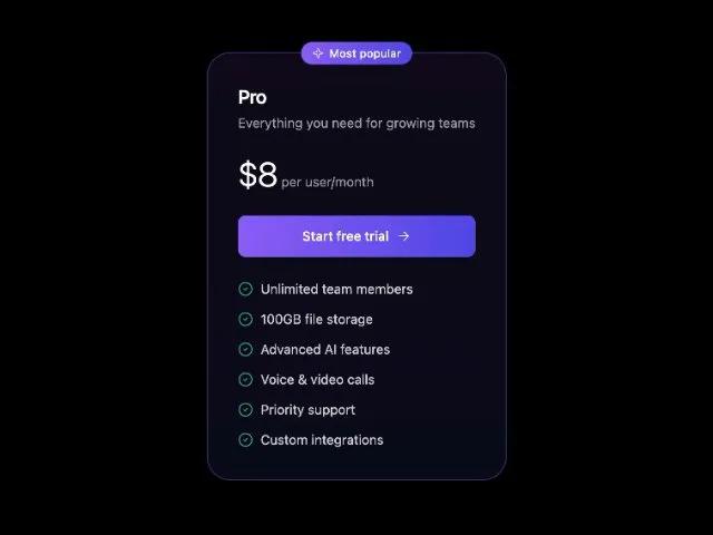 Pro Pricing Plan Card with Highlight Badge preview