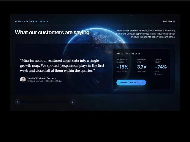 Customer Testimonial Section with Metrics Card preview