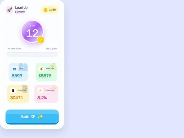 Gamified Analytics Stat Card with XP Progress preview