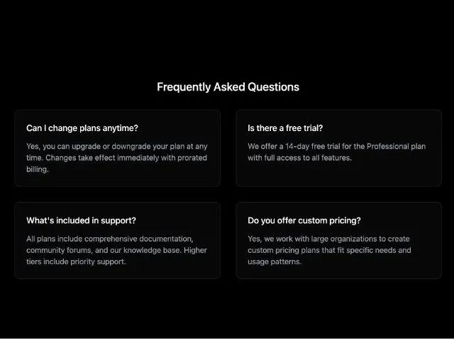 Responsive FAQ Grid Section with Tailwind CSS preview