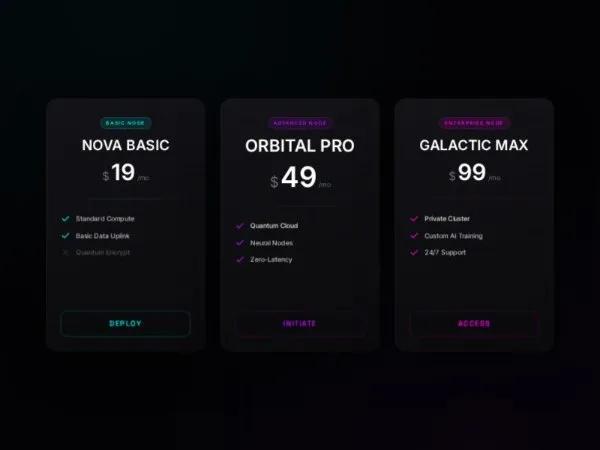 Neon 3D Pricing Cards with Tilt Interaction preview