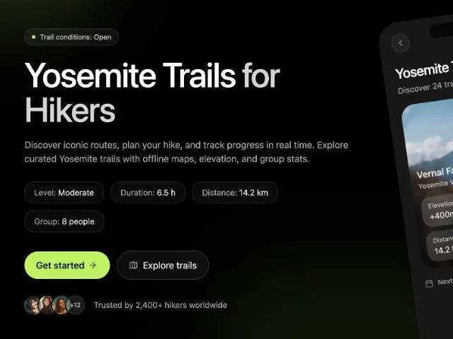 Hiking App Hero Section with Phone Mockups preview