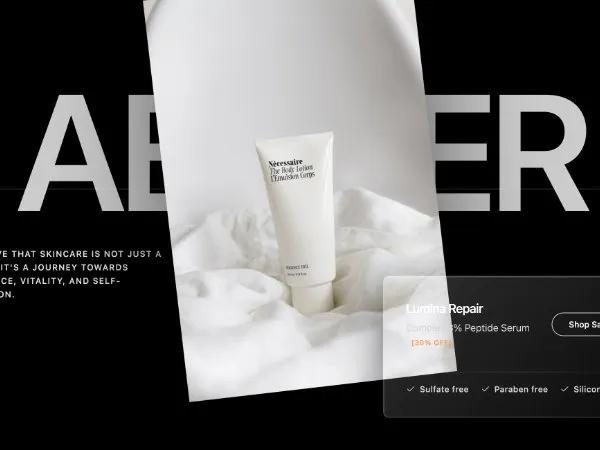 Cosmetics Hero with Floating Product and Glass Card preview