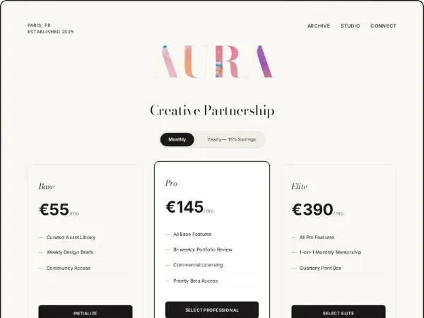 Aura Creative Pricing Section with Toggle preview