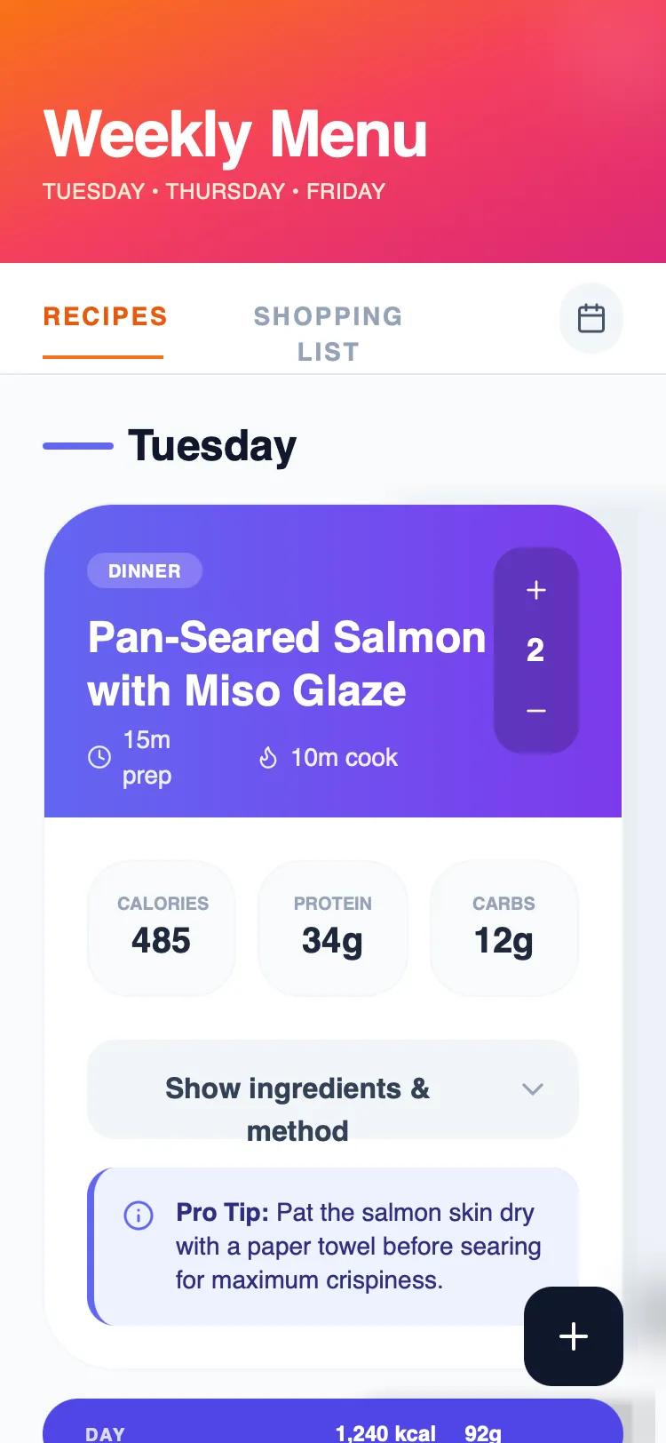 Apple HIG Dark Theme Meal Planner