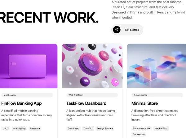 Recent Work Portfolio Grid with Animated Cards & CTA preview