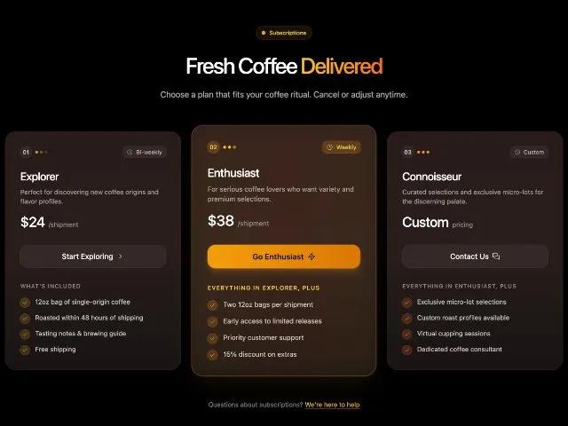 Animated Coffee Subscription Pricing Table preview