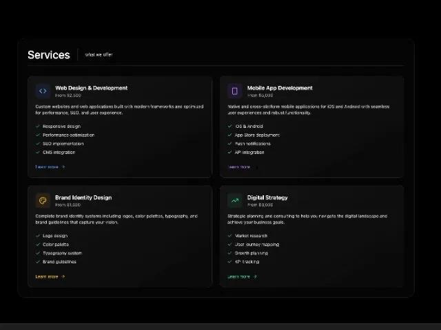 Responsive Services Section with Gradient Cards preview