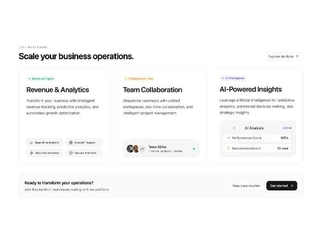 Platform Feature Grid Section with CTA preview