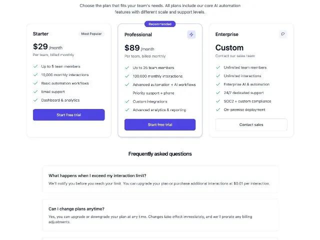 Pricing Section with FAQ preview
