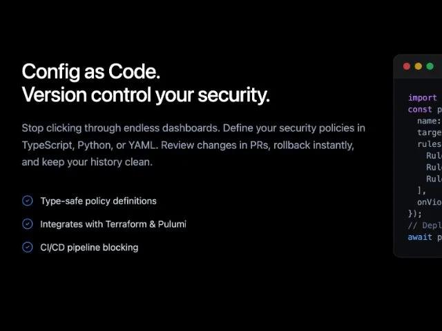 Config-as-Code Feature Section with Code Example preview