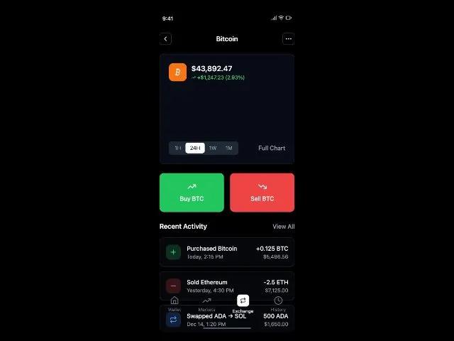 Mobile Crypto Wallet Screen with BTC Chart preview