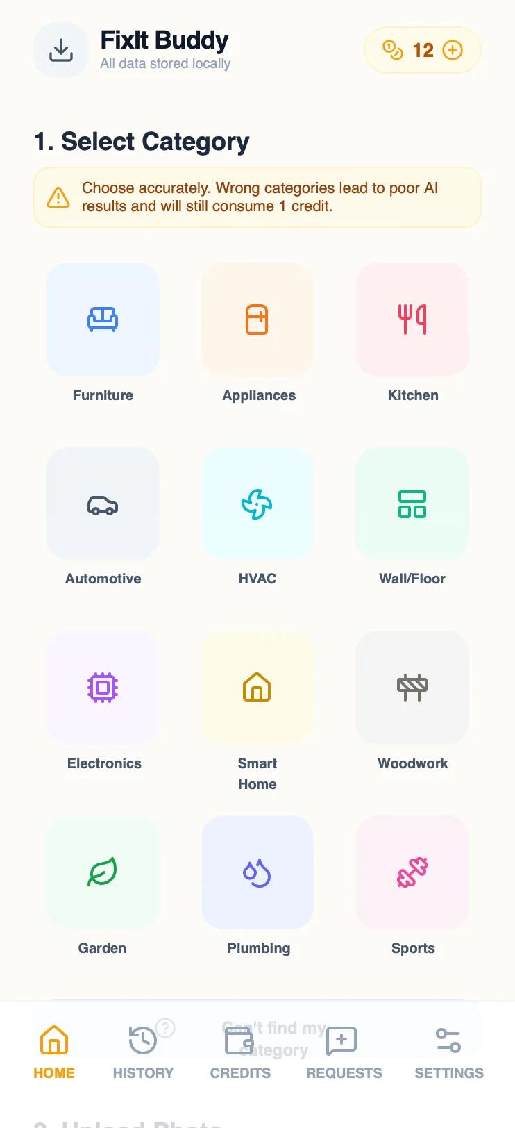 FixIt Buddy - Category Selection